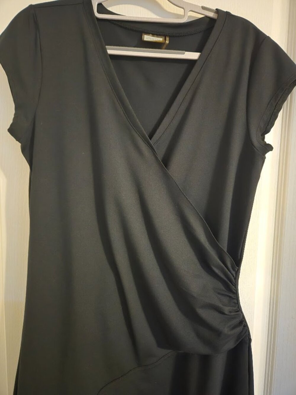 Athleta Black Faux Wrap Travel Dress Large Style 739120 Cap Sleeve